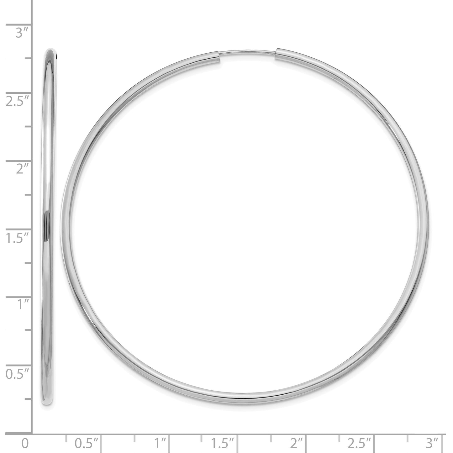 14k White Gold 2x65mm Polished Round Endless Tube Hoop Earrings