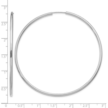 14k White Gold 2x65mm Polished Round Endless Tube Hoop Earrings