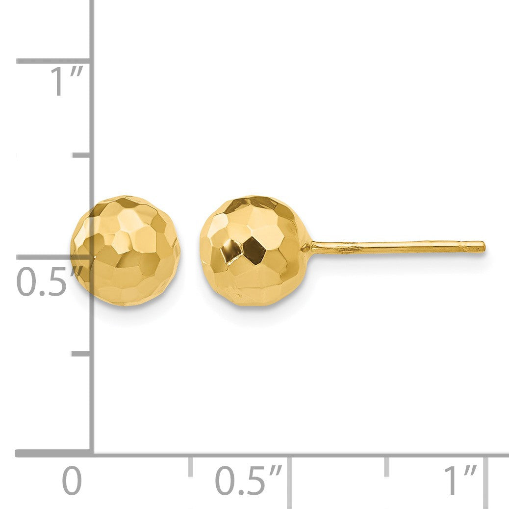 14K 7mm Faceted Diamond-cut Puffed Ball Post Earrings
