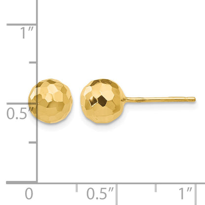 14K 7mm Faceted Diamond-cut Puffed Ball Post Earrings