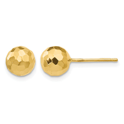 14K 7mm Faceted Diamond-cut Puffed Ball Post Earrings