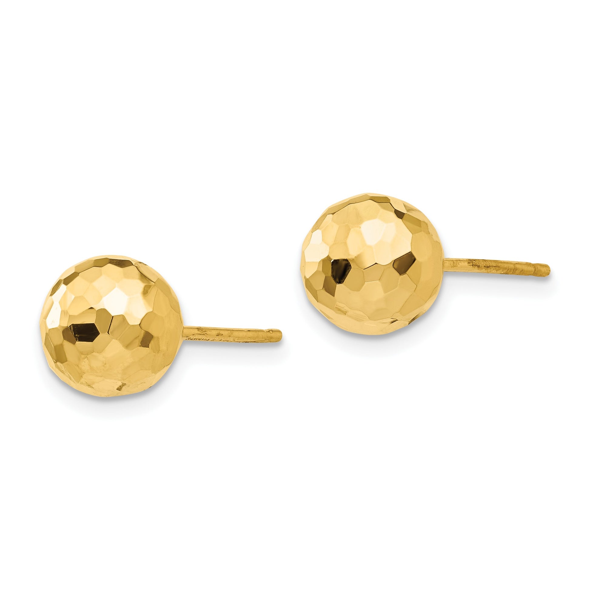 14K 8mm Polished Faceted Diamond-cut Puffed Ball Post Earrings