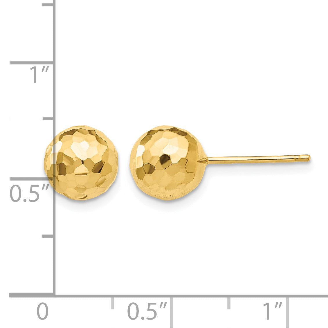 14K 8mm Polished Faceted Diamond-cut Puffed Ball Post Earrings