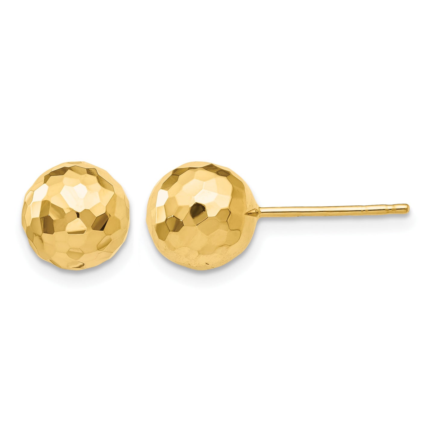 14K 8mm Polished Faceted Diamond-cut Puffed Ball Post Earrings