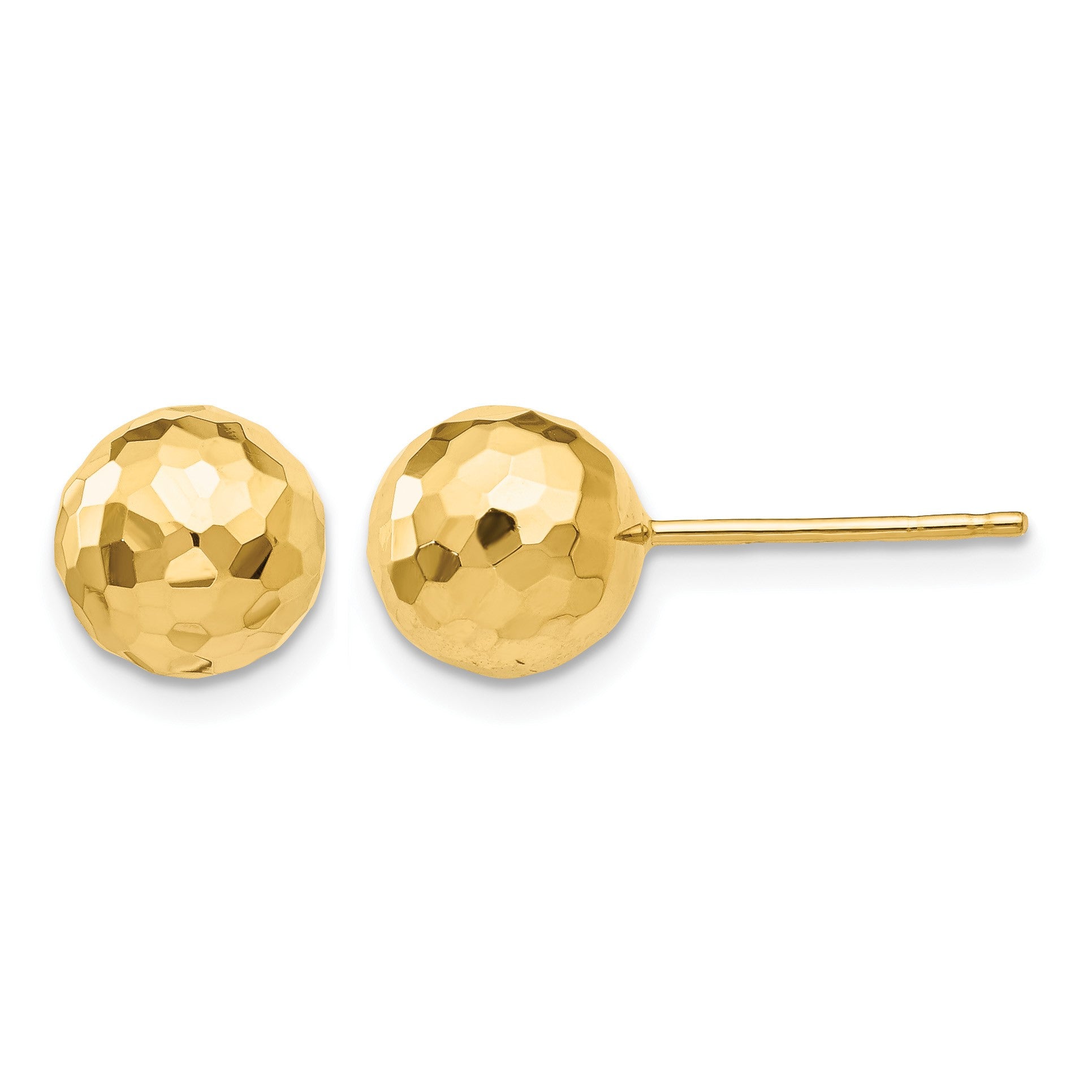 14K 8mm Polished Faceted Diamond-cut Puffed Ball Post Earrings