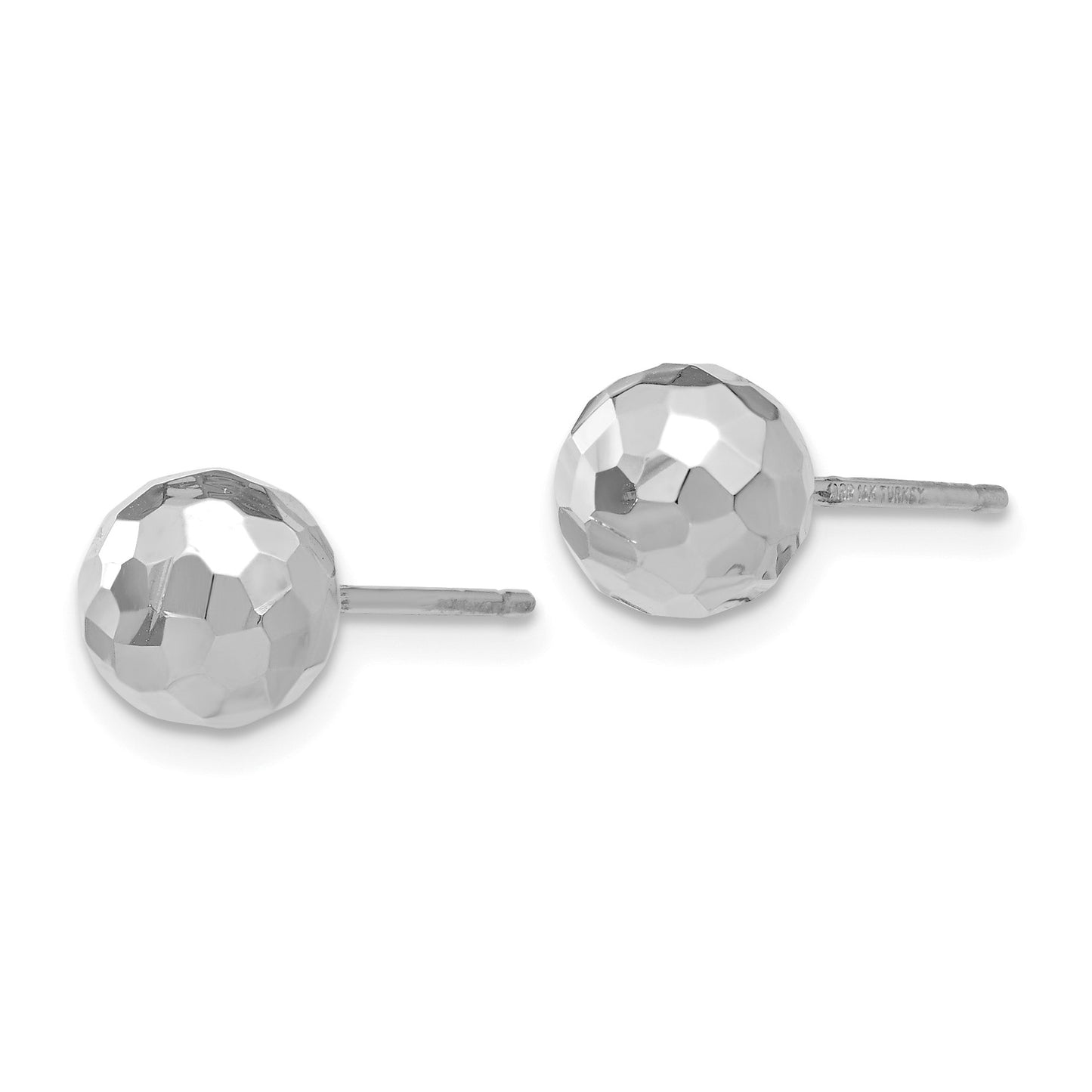 14K White Gold 7mm Faceted Diamond-cut Puffed Ball Post Earrings