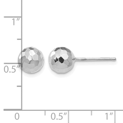 14K White Gold 7mm Faceted Diamond-cut Puffed Ball Post Earrings