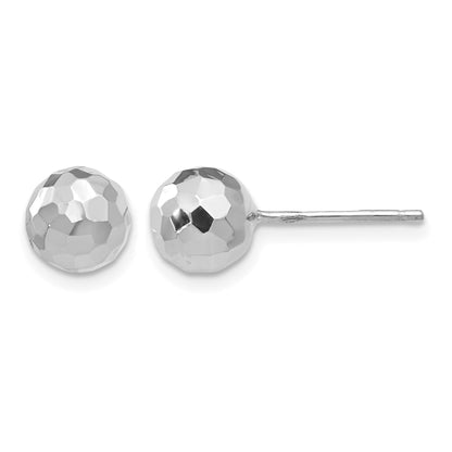 14K White Gold 7mm Faceted Diamond-cut Puffed Ball Post Earrings