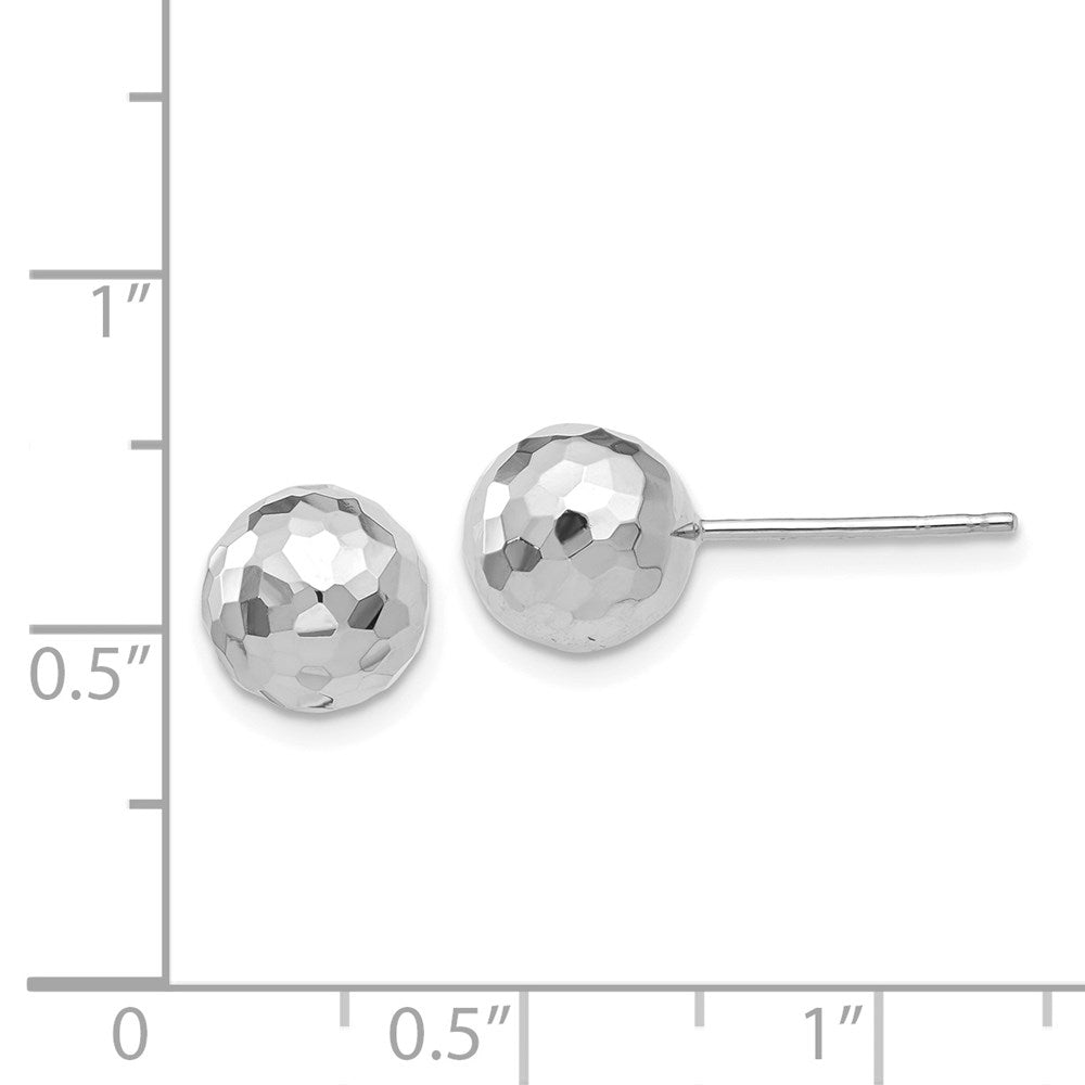 14K White Gold Polished Diamond Cut 8MM Ball Post Earrings