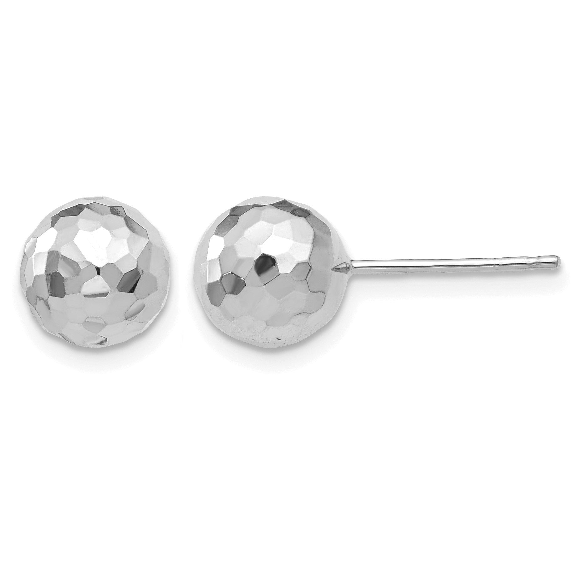 14K White Gold 8mm Faceted Diamond-cut Puffed Ball Post Earrings