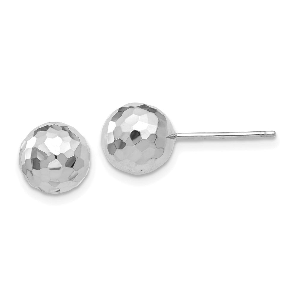 14K White Gold Polished Diamond Cut 8MM Ball Post Earrings