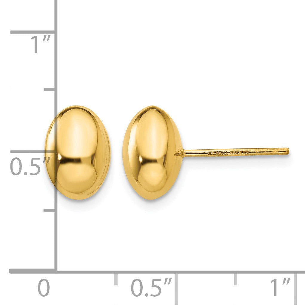 14K 10x7mm Polished Puffed Oval Button Post Earrings