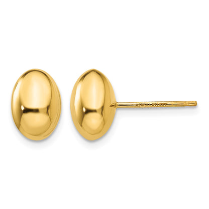 14K 10x7mm Polished Puffed Oval Button Post Earrings