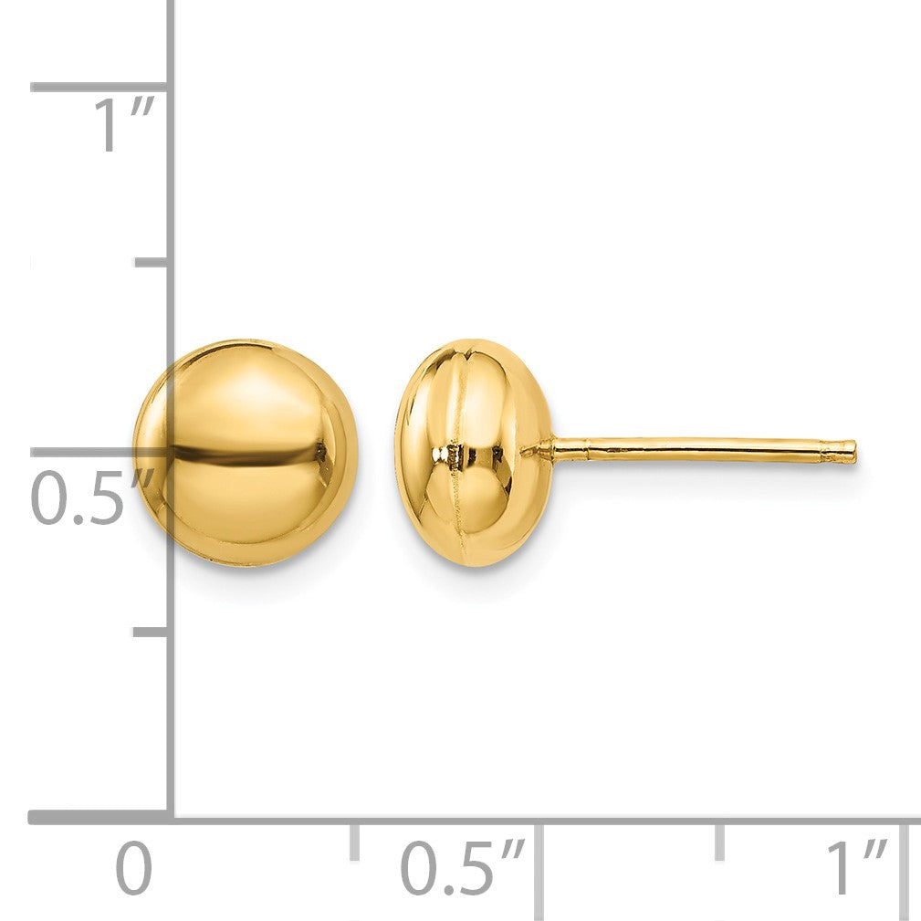 14k 8mm Polished Puffed Round Button Post Earrings
