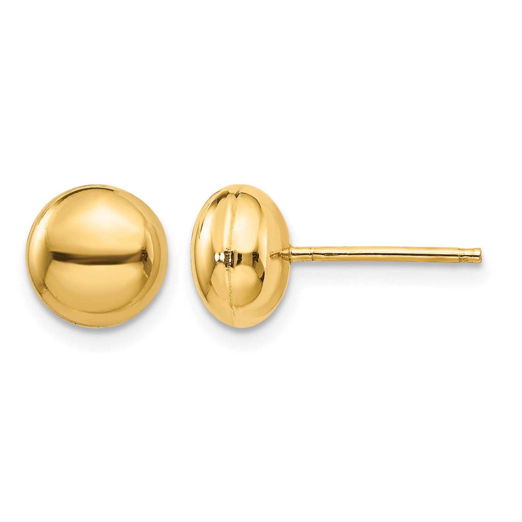 14k 8mm Polished Puffed Round Button Post Earrings