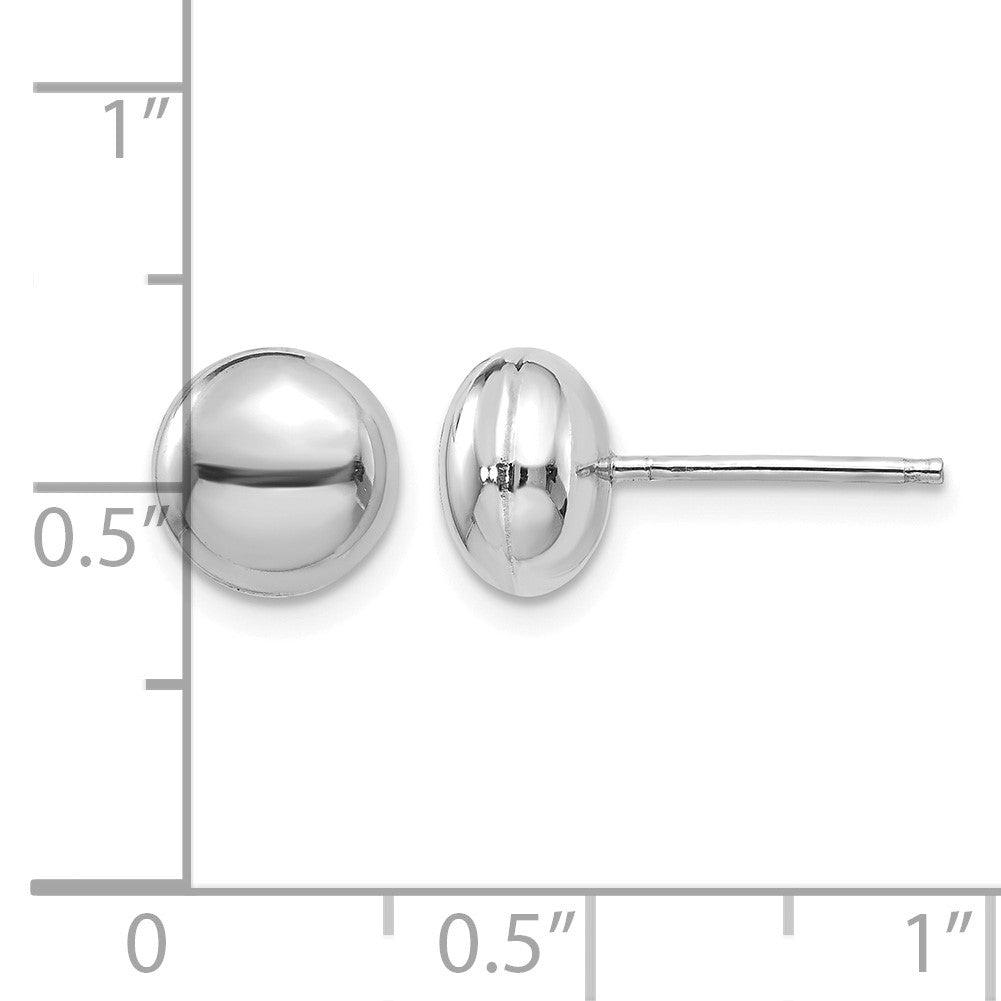 14k White Gold 8mm Polished Puffed Round Button Post Earrings
