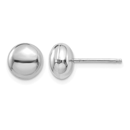 14k White Gold 8mm Polished Puffed Round Button Post Earrings