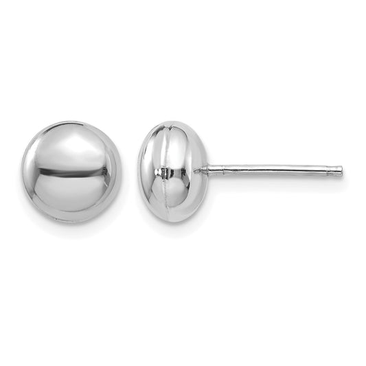 14k White Gold 8mm Polished Puffed Round Button Post Earrings