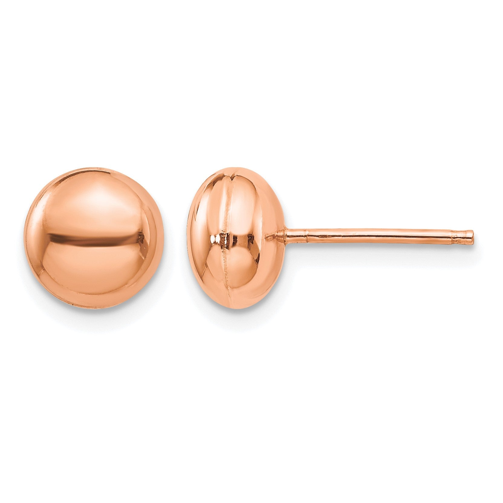 14k Rose Gold 8mm Polished Puffed Round Button Post Earrings