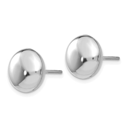 14k White Gold 10.5mm Polished Puffed Round Button Post Earrings