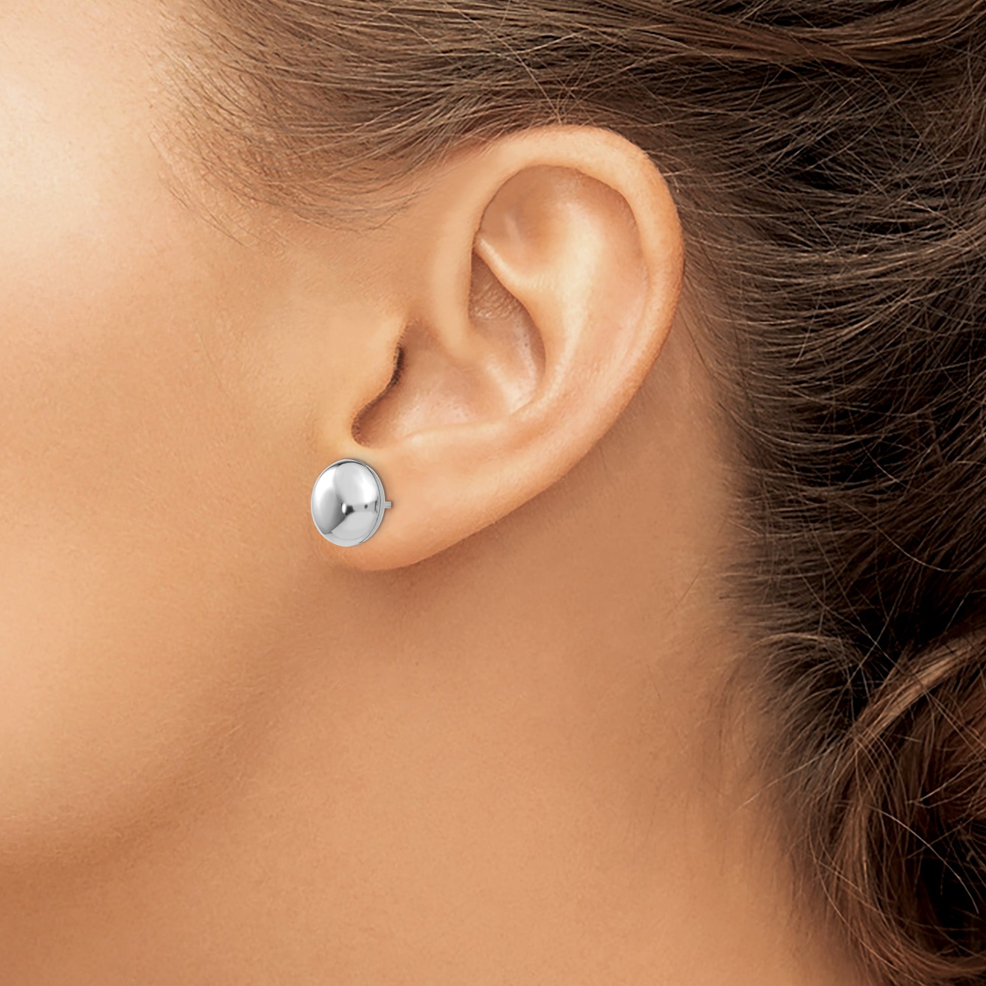 14k White Gold 10.5mm Polished Puffed Round Button Post Earrings