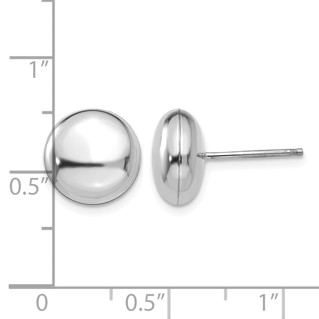14k White Gold 10.5mm Polished Puffed Round Button Post Earrings