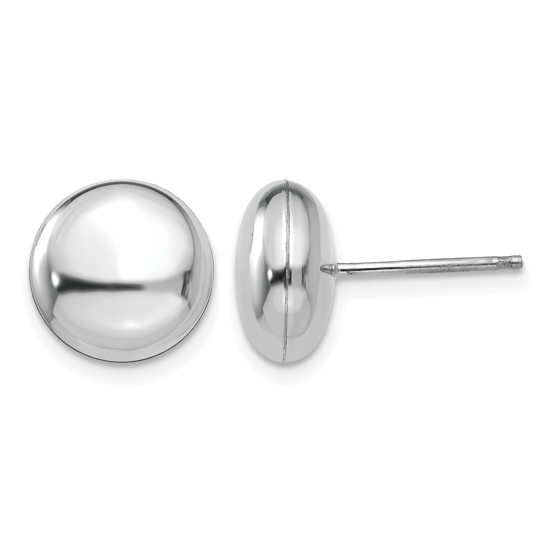 14k White Gold 10.5mm Polished Puffed Round Button Post Earrings