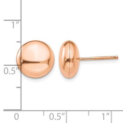 14k Rose Gold 10.5mm Polished Puffed Round Button Post Earrings