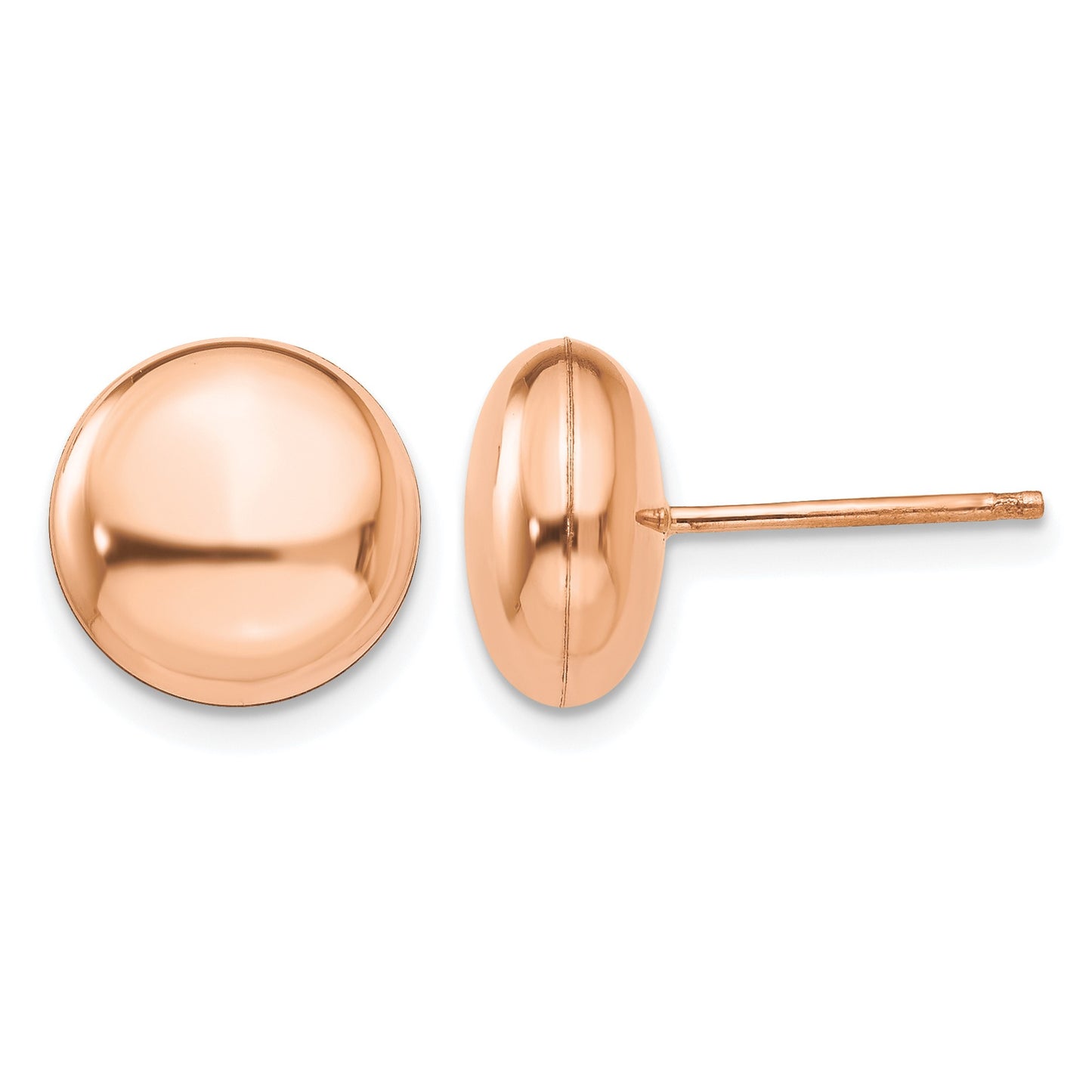 14k Rose Gold 10.5mm Polished Puffed Round Button Post Earrings