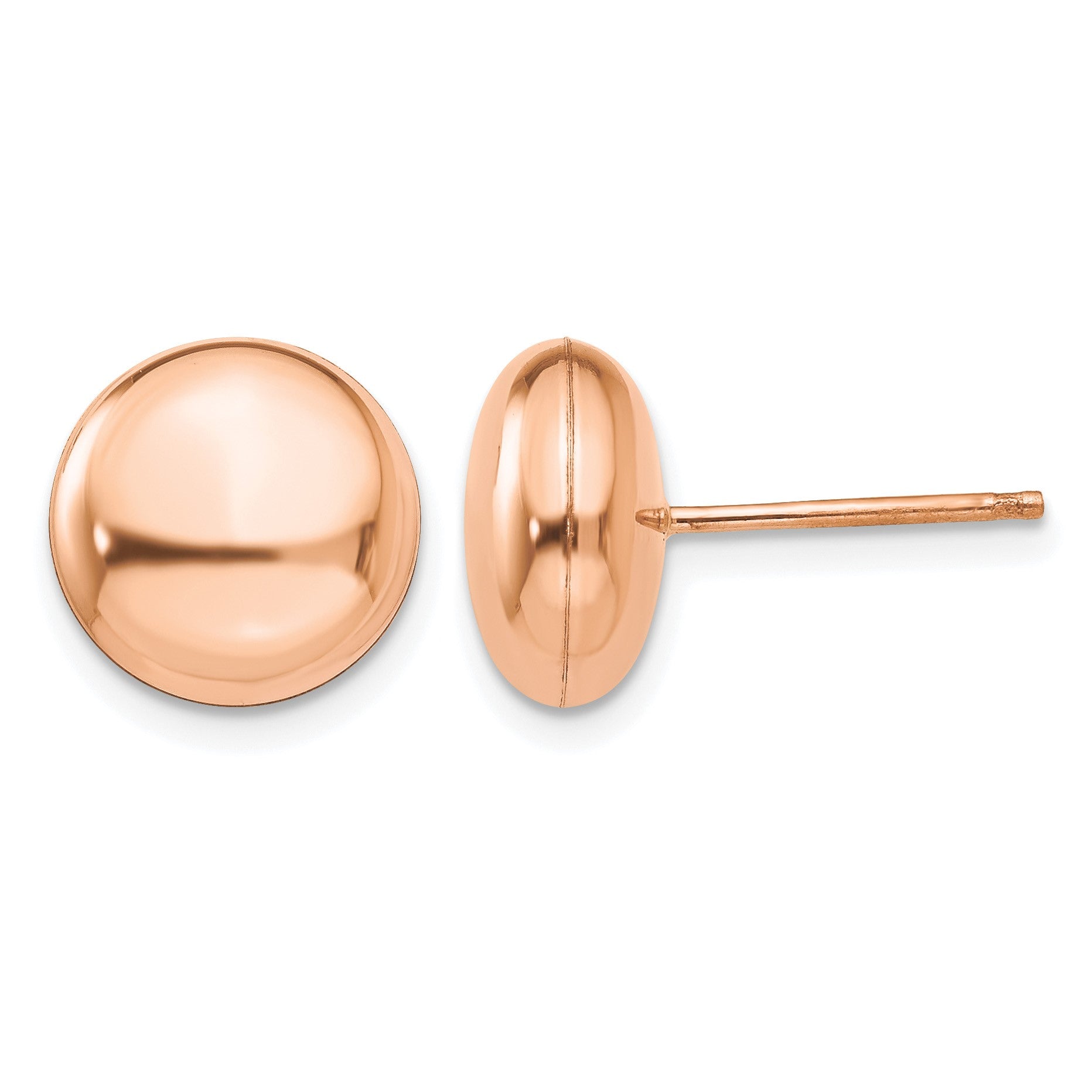 14k Rose Gold 10.5mm Polished Puffed Round Button Post Earrings