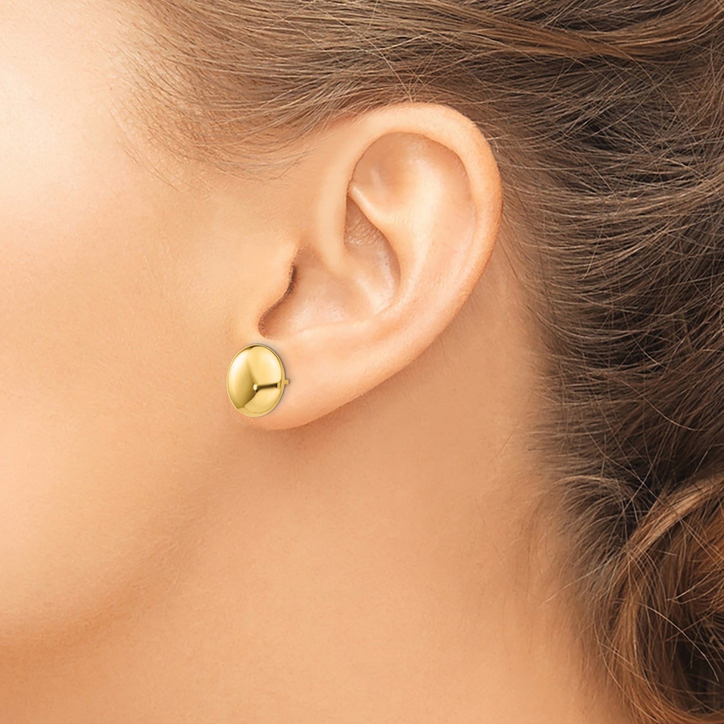 14k 12mm Polished Puffed Round Button Post Earrings