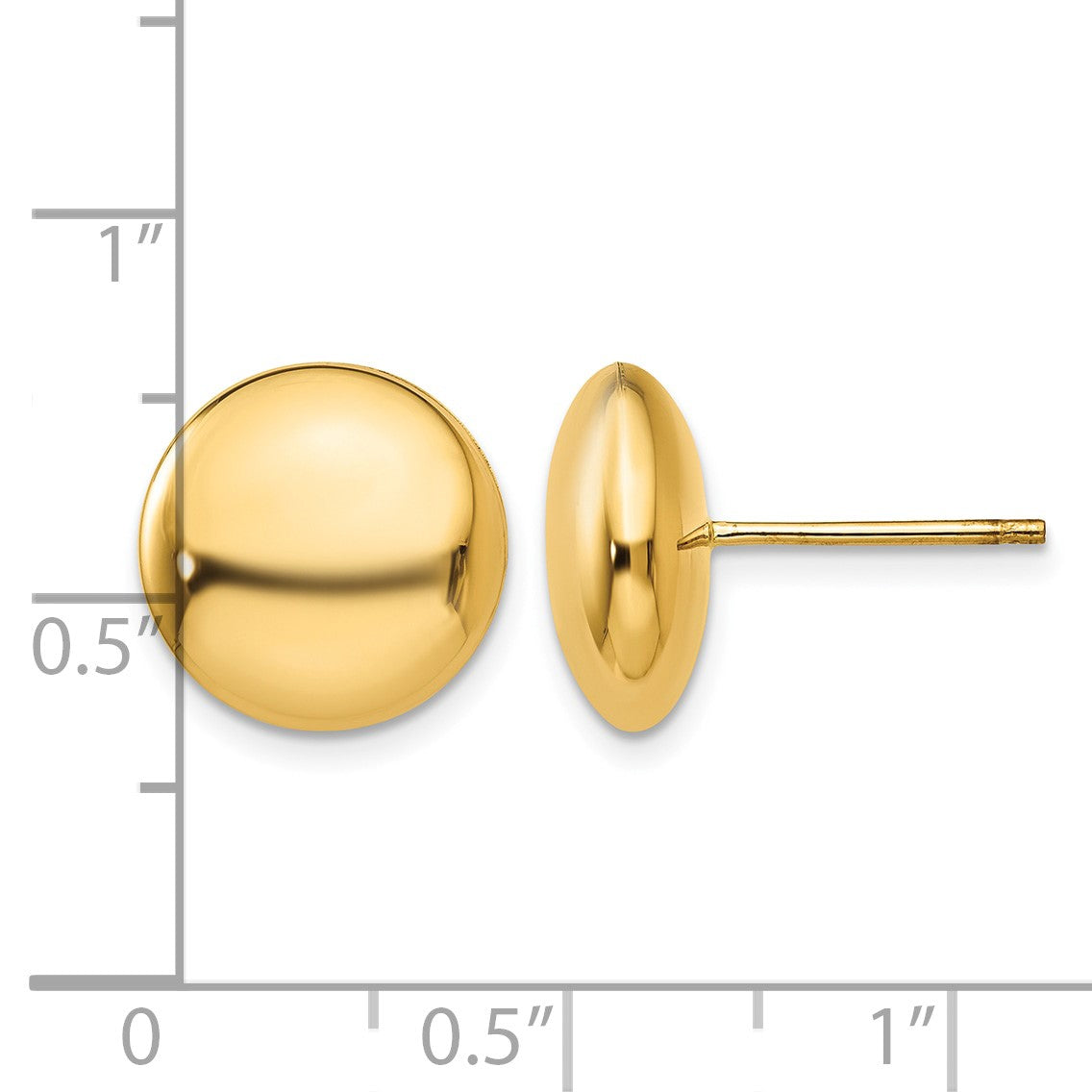 14k 12mm Polished Puffed Round Button Post Earrings