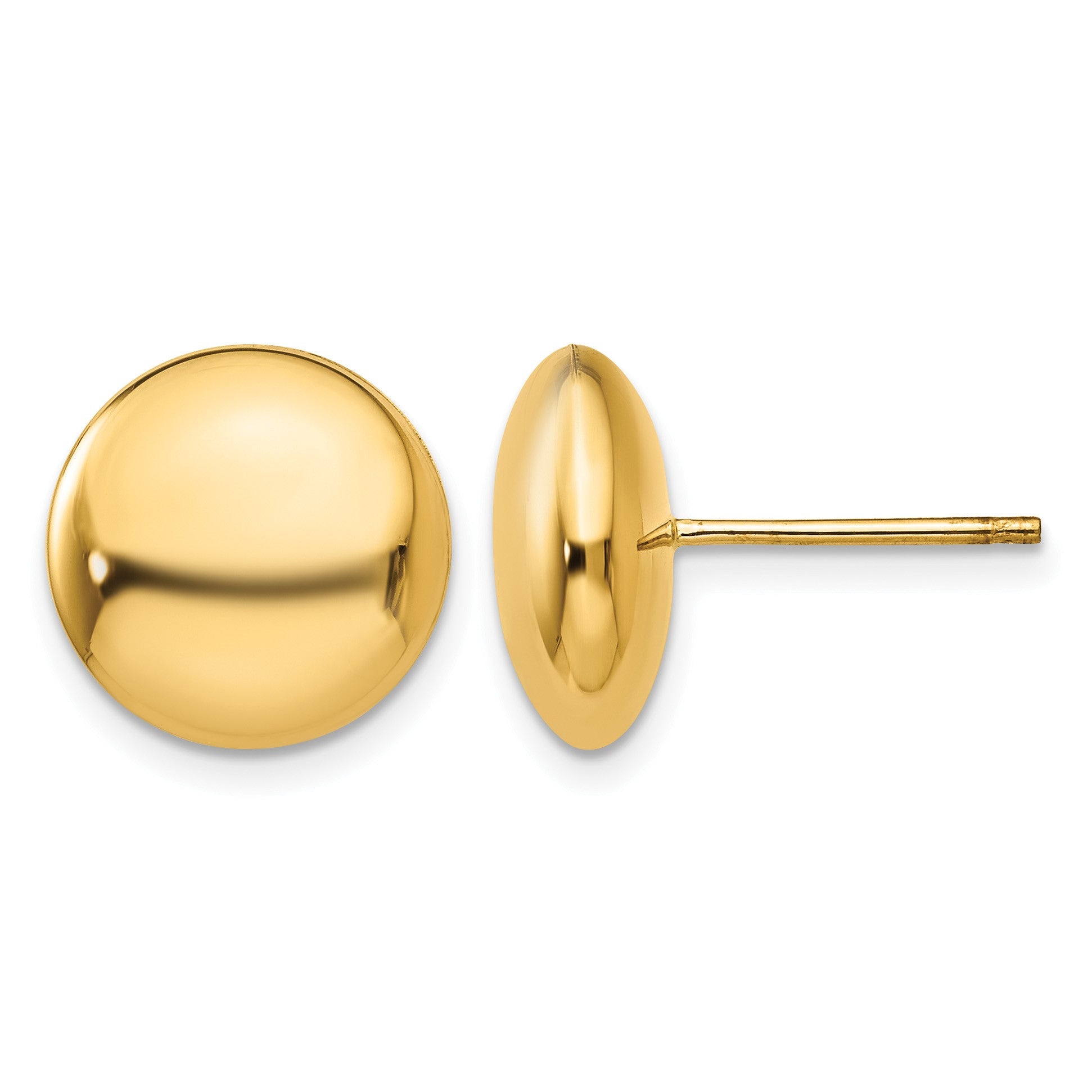 14k 12mm Polished Puffed Round Button Post Earrings