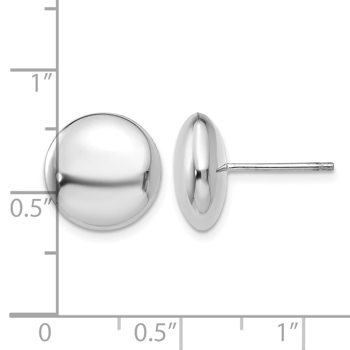 14k White Gold 12mm Polished Puffed Round Button Post Earrings