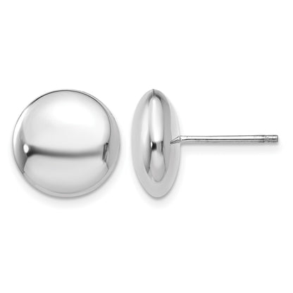 14k White Gold 12mm Polished Puffed Round Button Post Earrings