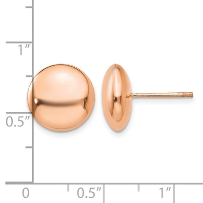 14k Rose Gold 12mm Polished Puffed Round Button Post Earrings