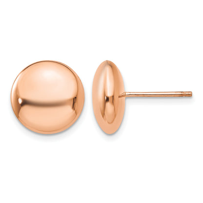 14k Rose Gold 12mm Polished Puffed Round Button Post Earrings