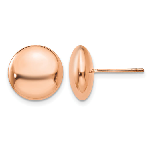 14k Rose Gold 12mm Polished Puffed Round Button Post Earrings
