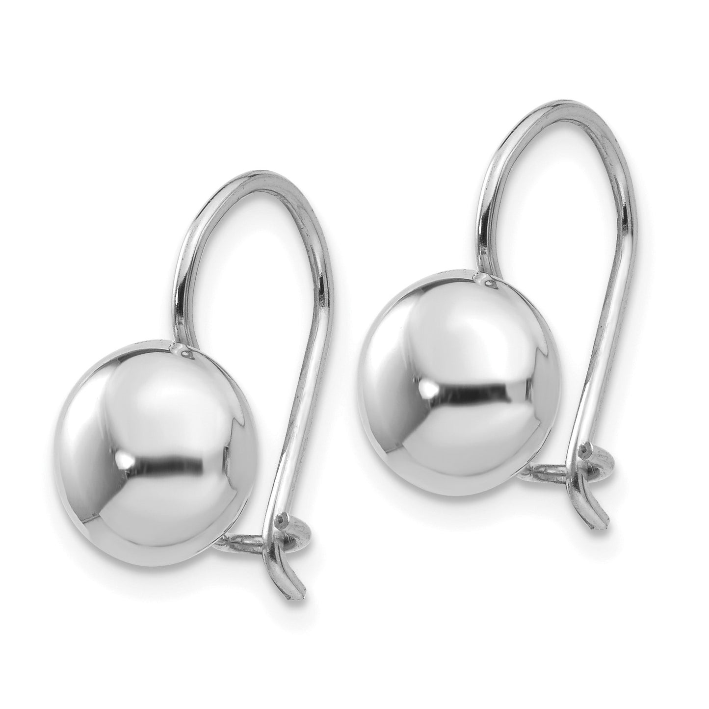 14k White Gold 8mm Polished Button Kidney Wire Earrings
