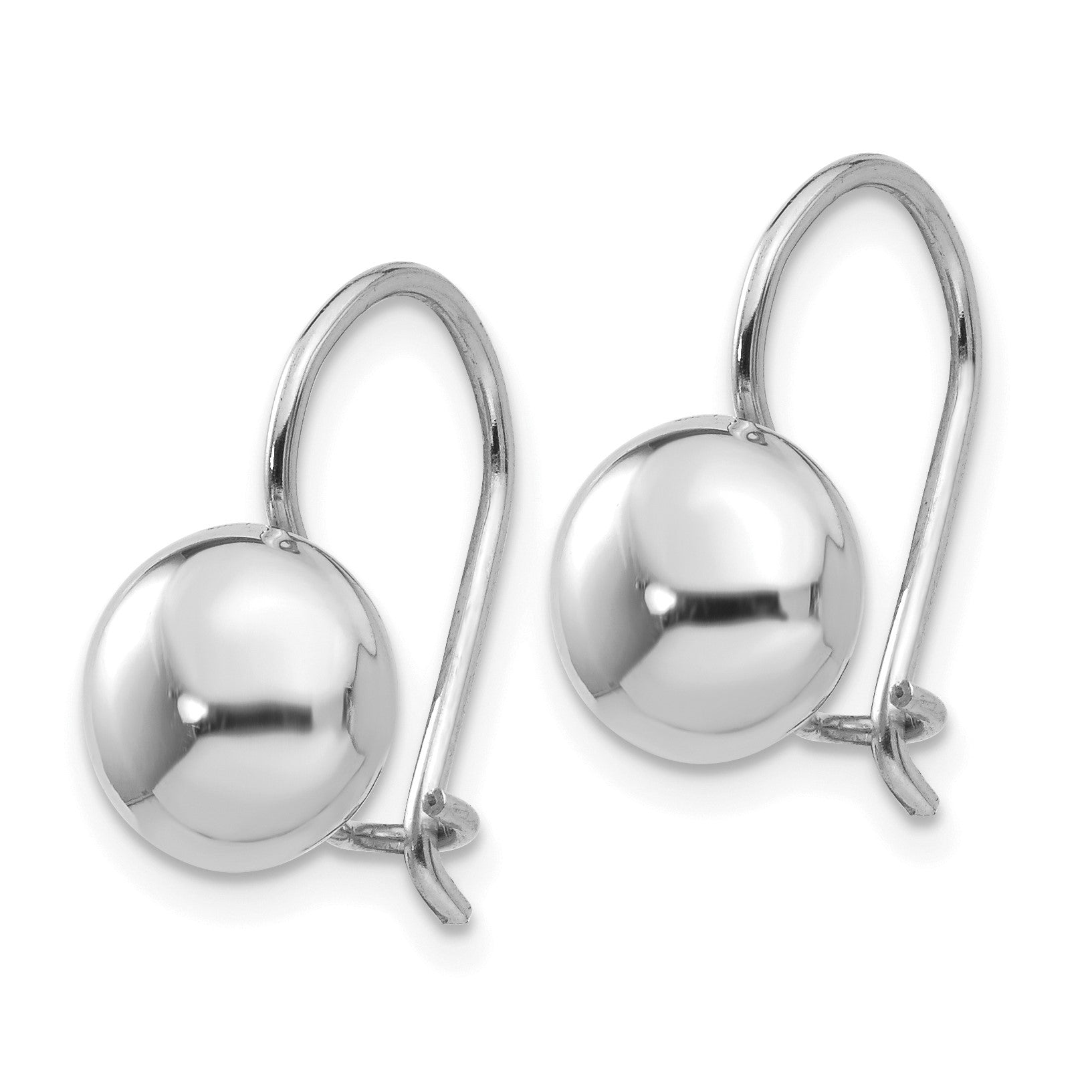 14k White Gold 8mm Polished Button Kidney Wire Earrings