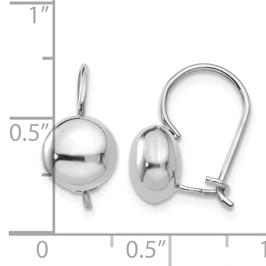 14k White Gold 8mm Polished Button Kidney Wire Earrings