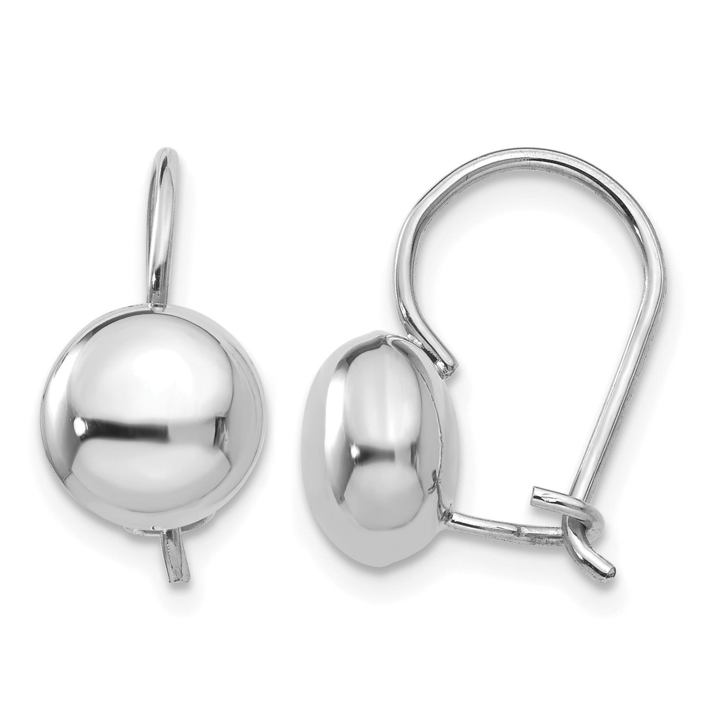 14k White Gold 8mm Polished Button Kidney Wire Earrings