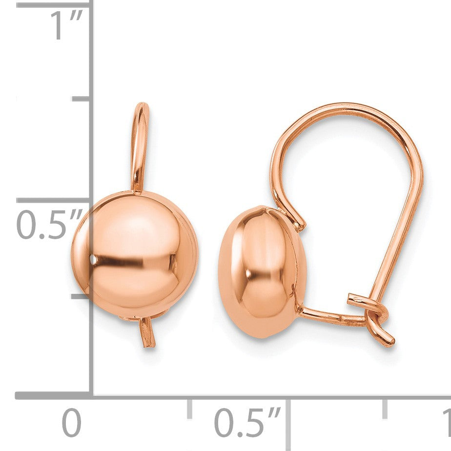 14k Rose Gold 8mm Polished Button Kidney Wire Earrings