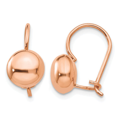 14k Rose Gold 8mm Polished Button Kidney Wire Earrings