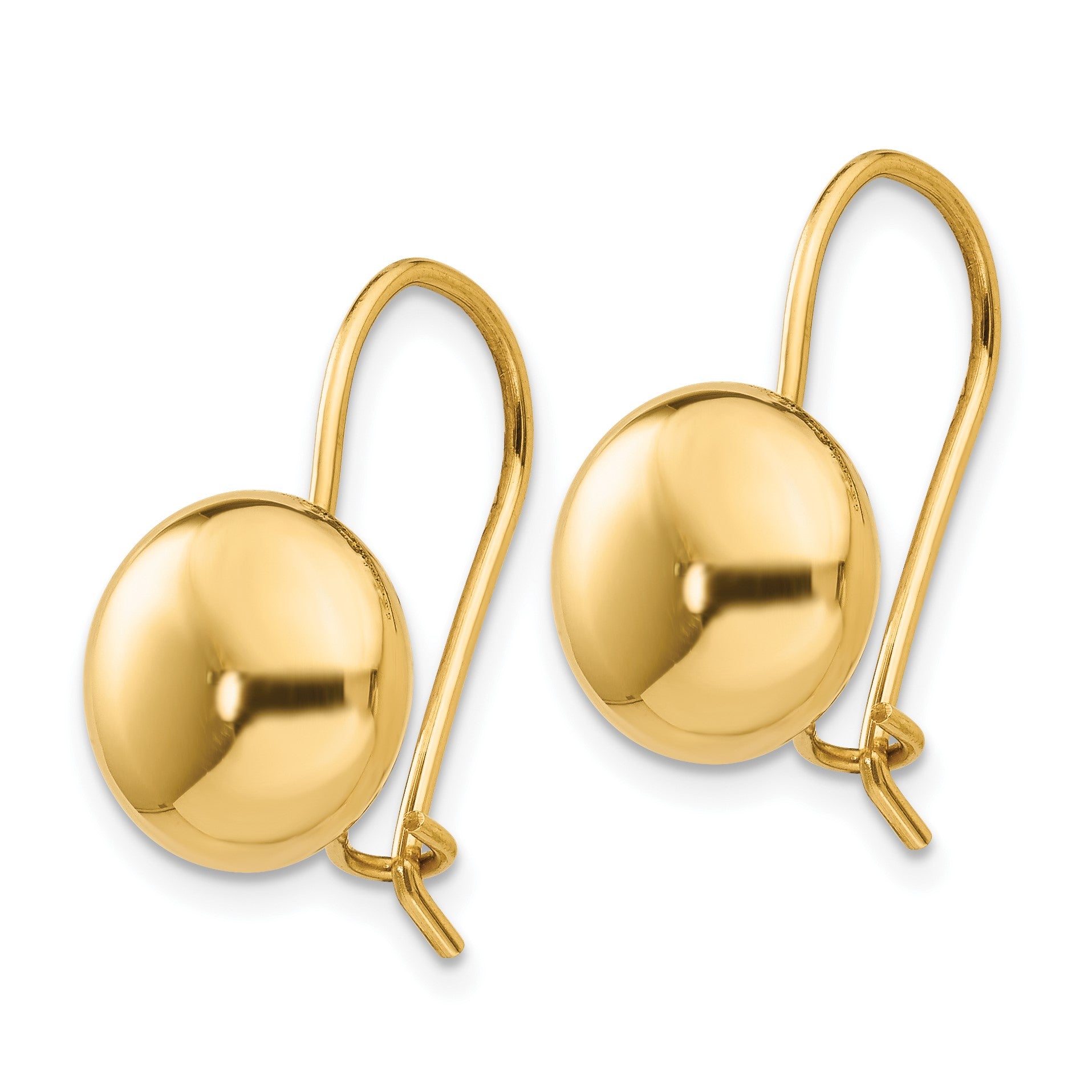 14k 10.5mm Polished Button Kidney Wire Earrings