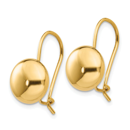 14k 10.5mm Polished Button Kidney Wire Earrings