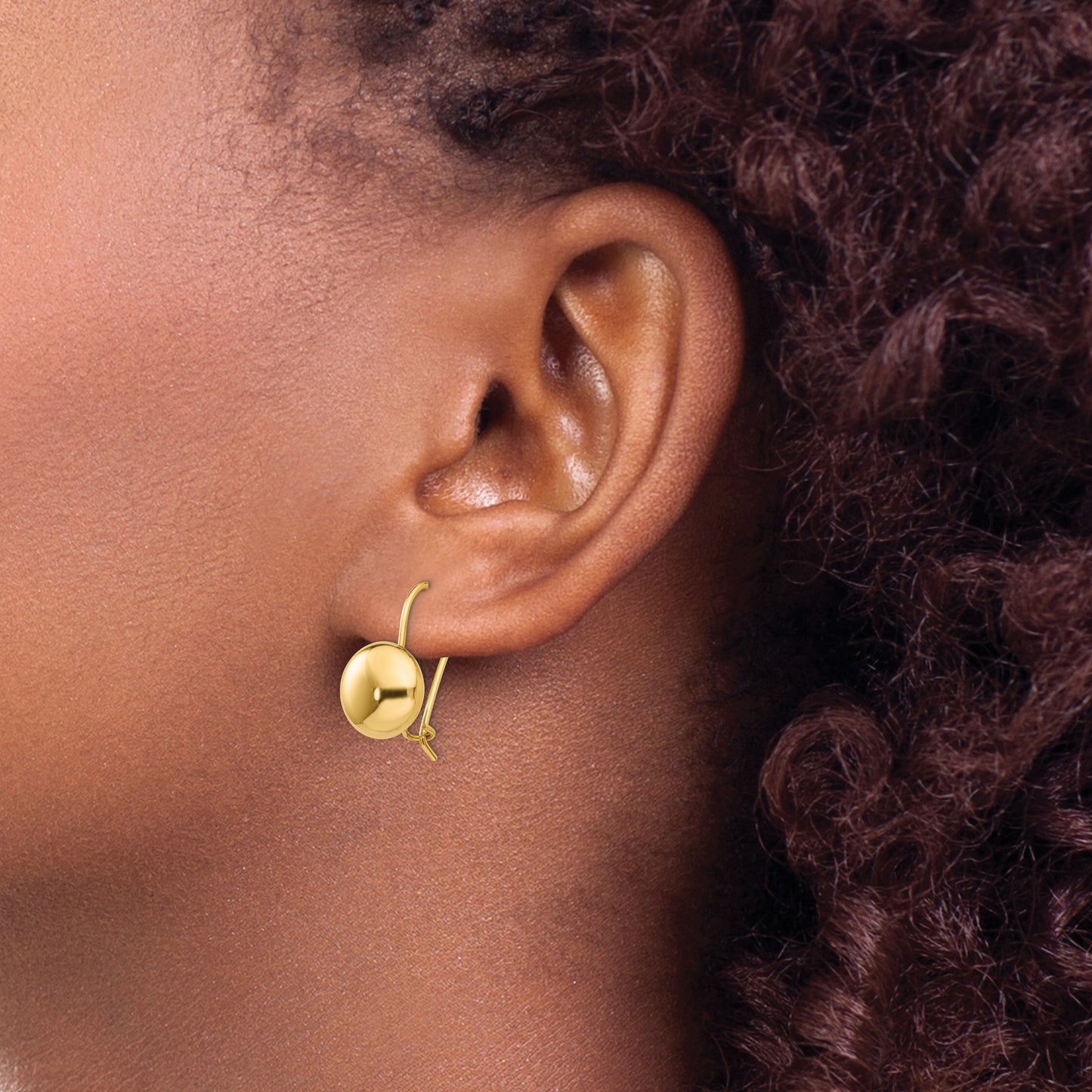 14k 10.5mm Polished Button Kidney Wire Earrings