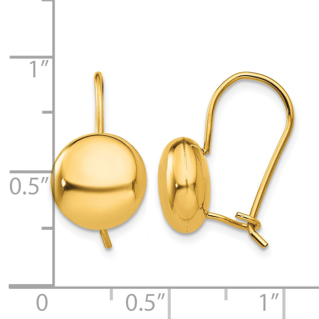 14k 10.5mm Polished Button Kidney Wire Earrings