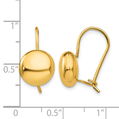 14k 10.5mm Polished Button Kidney Wire Earrings