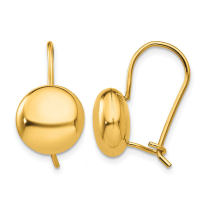 14k 10.5mm Polished Button Kidney Wire Earrings